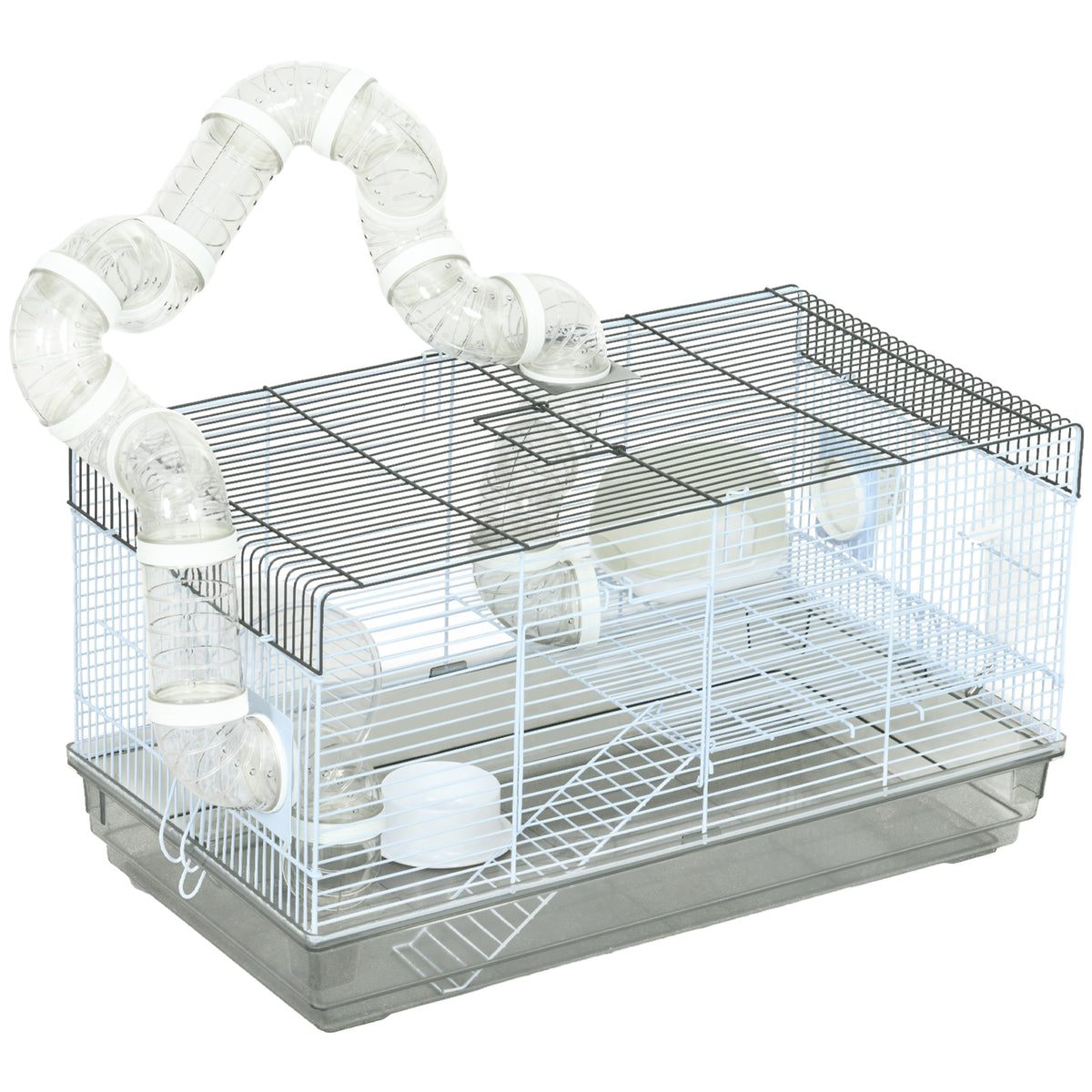 Cage hamster cage rongeur avec tunnel et accessoires inclus fil d'acier 58 x 32 x 31 cm gris-0