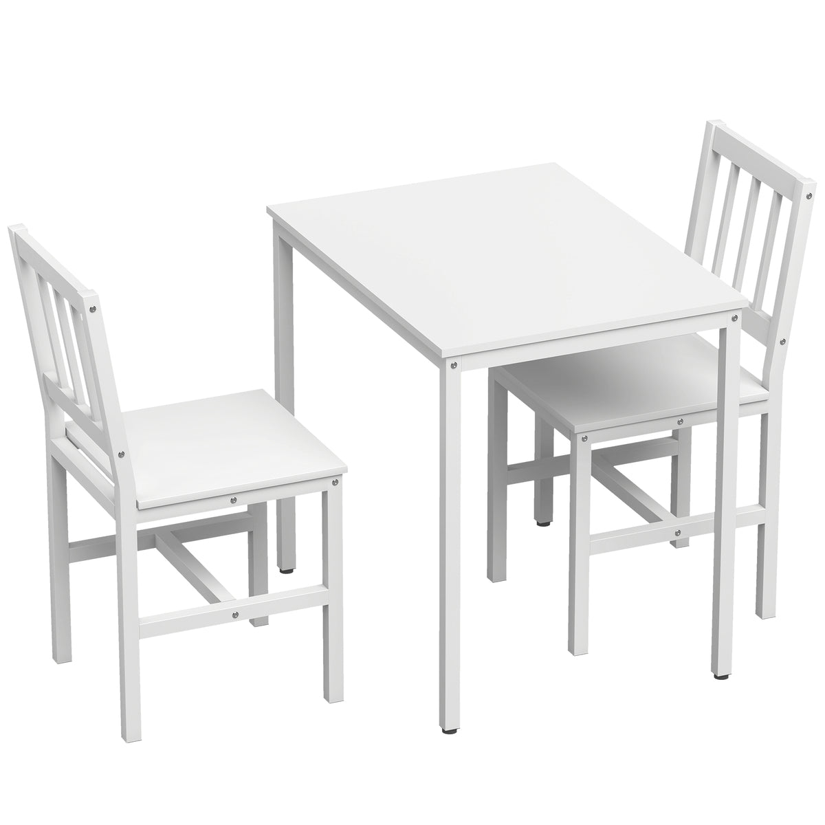 Ensemble Table Salle à Manger avec 2 Chaises, Table de Cuisine Rectangulaire 80 cm, Chaises à Dossier à Lattes, Blanc-0