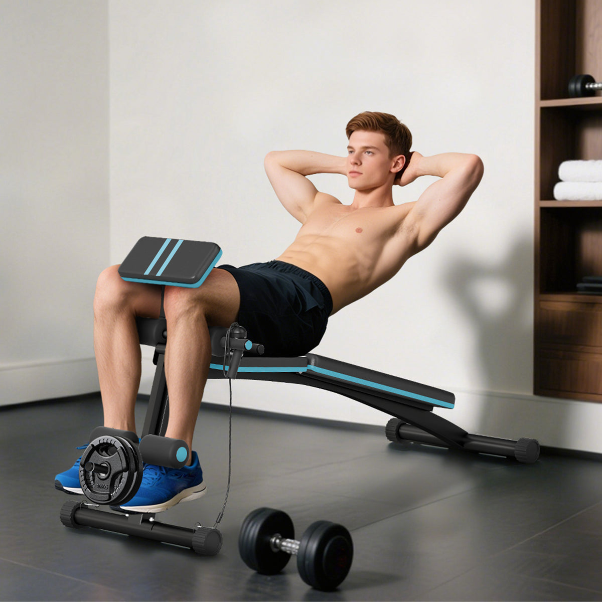 Banc de musculation pliable inclinable, banc réglable avec extenseur des jambes, acier, 54 x 160 x 106 cm, noir bleu-1