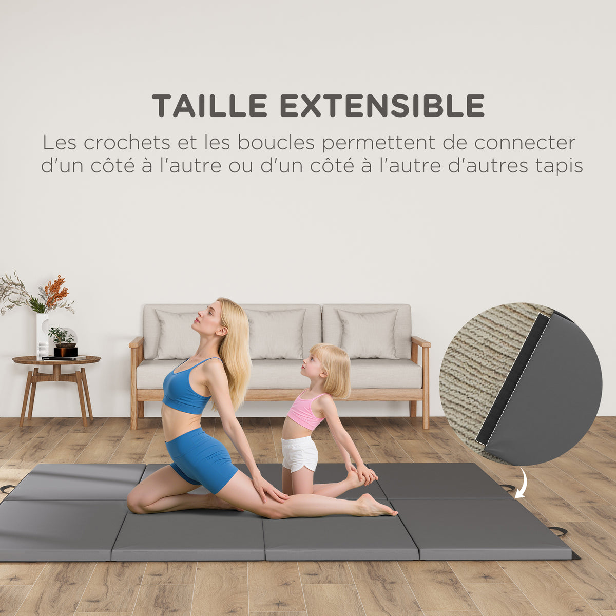Tapis de gymnastique yoga pilates fitness pliable en 4 avec poignées revêtement synthétique 240 x 120 x 5 cm gris-5