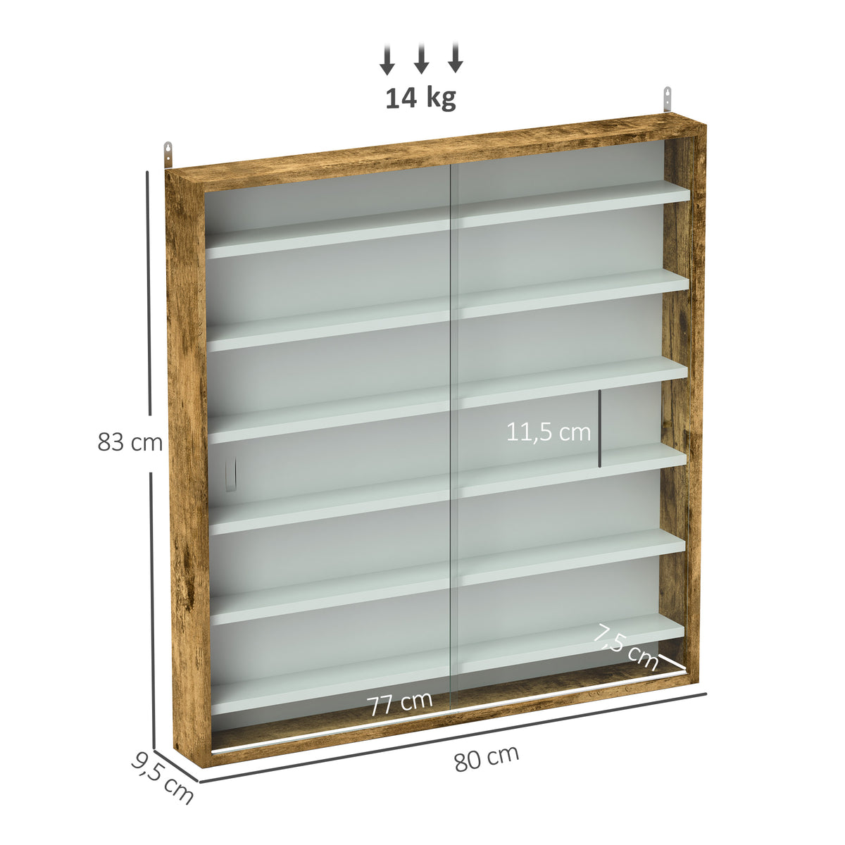 Vitrine pour collection vitrine murale 80 x 9,5 x 83 cm 6 étagères réglables en hauteur 2 portes coulissantes en verre-2