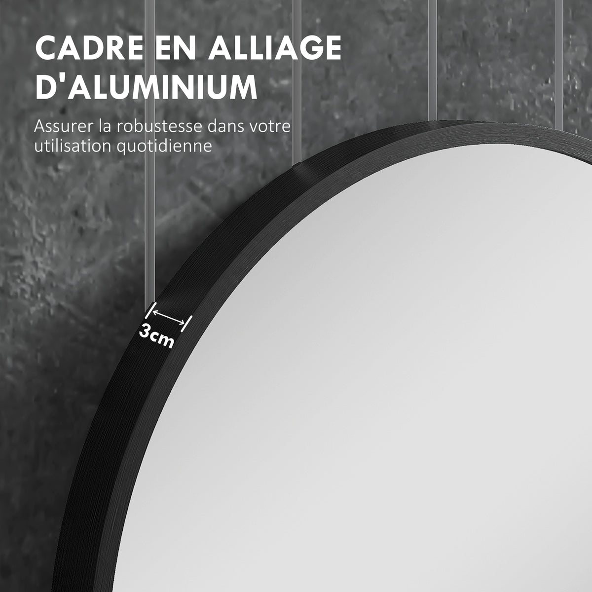 Miroir ovale mural cadre en aluminium style minimaliste montage vertical ou horizontal avec 3 crochets 40 x 70 cm noir-4