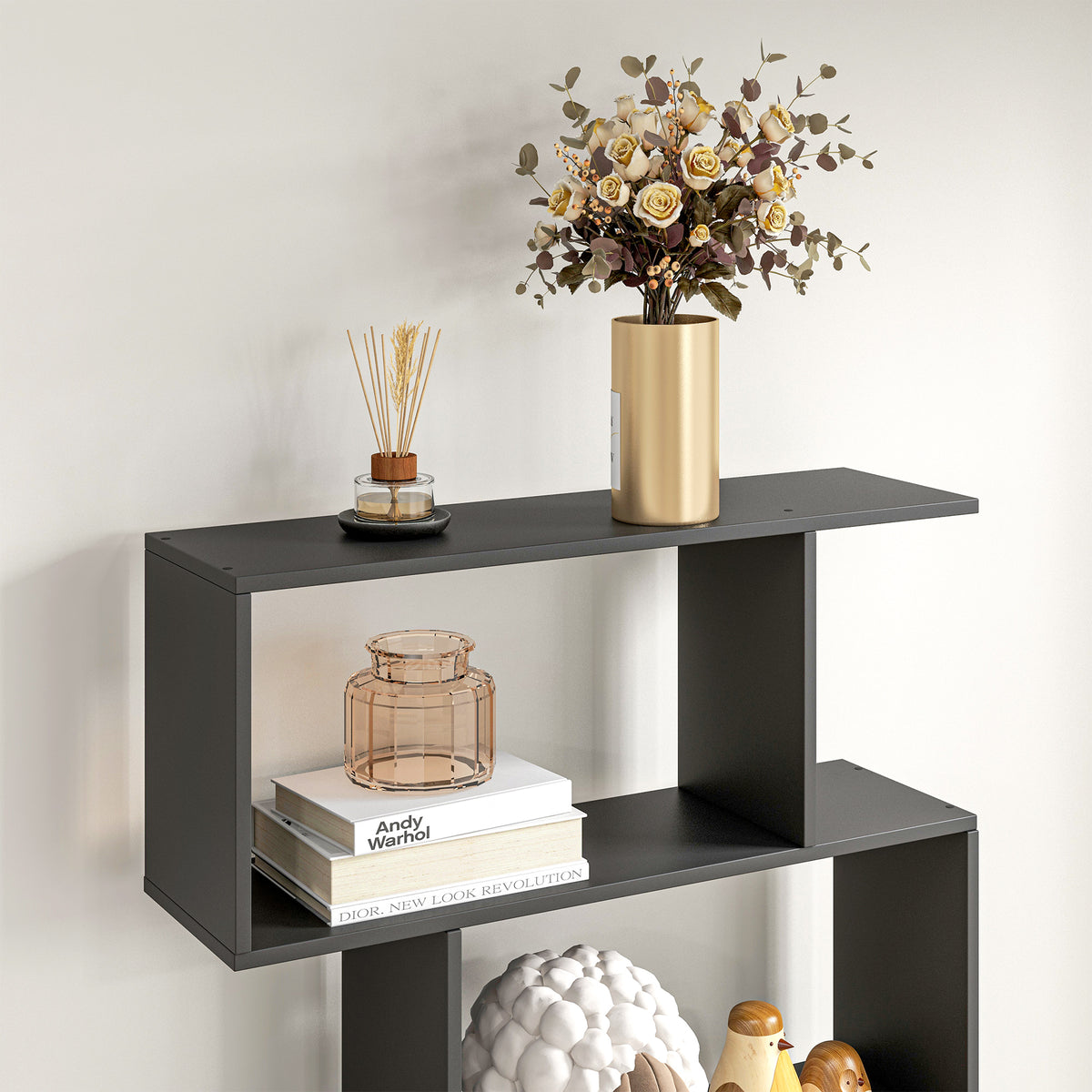 Bibliothèque étagère Zig zag Design Contemporain 80L x 23l x 192H cm 6 Niveaux Noir-7