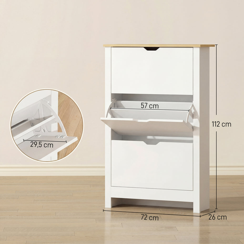 Armoire à Chaussures 3 Portes abattantes 2 Compartiments Panneaux Particules Blanc chêne-2