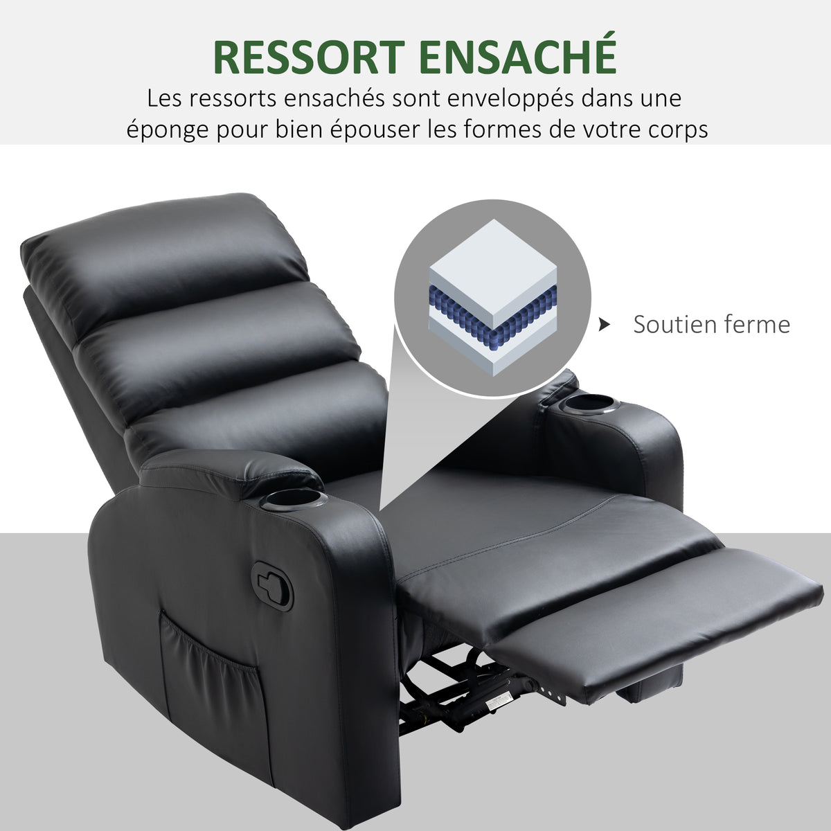 Fauteuil de Relaxation inclinable avec Repose-Pied Ajustable revêtement synthétique Noir-5