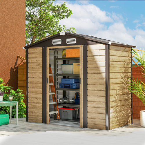 Abri de jardin 2,36 m², cabane de jardin exterieur en acier galvanisé facile à monter, 213x120x194cm chêne-1