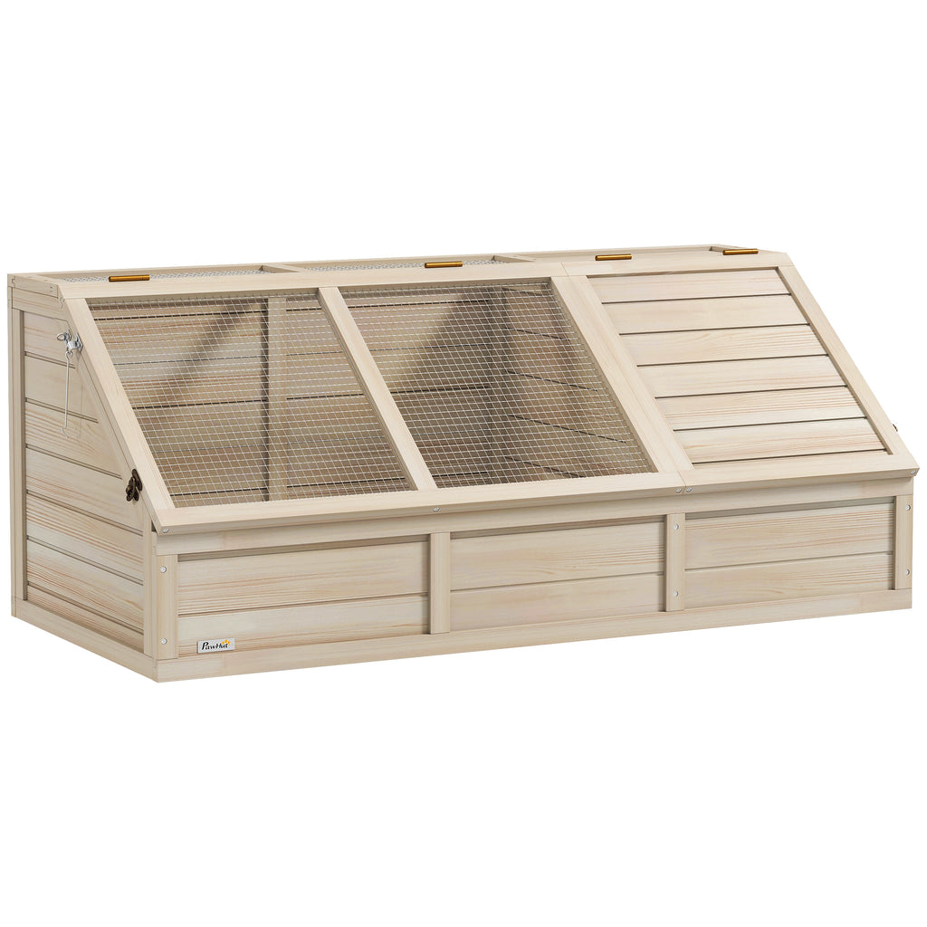 Maison enclos cage pour petit animal tortue en bois avec couvercle ouvrable, loquets, 2 espaces distincts, bois naturel-0