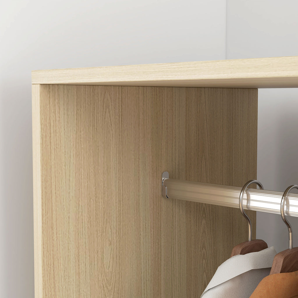 Armoire penderie étagère 2 niches penderie 4 roulettes pivotantes dim. 60L x 40l x 128H cm bois naturel-7