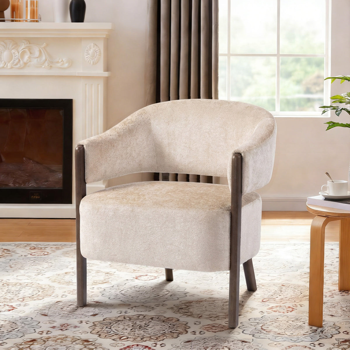 Fauteuil de salon en chenille, chaise rembourrée, assise large, dossier ergonomique, accoudoirs, 71x63,5x78,5cm, beige-9