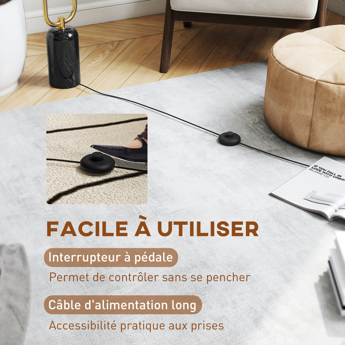 Lampadaire sur pied de salon lampe sur pied avec 2 abat-jours en verre, base en marbre et interrupteur à pied, blanc-4