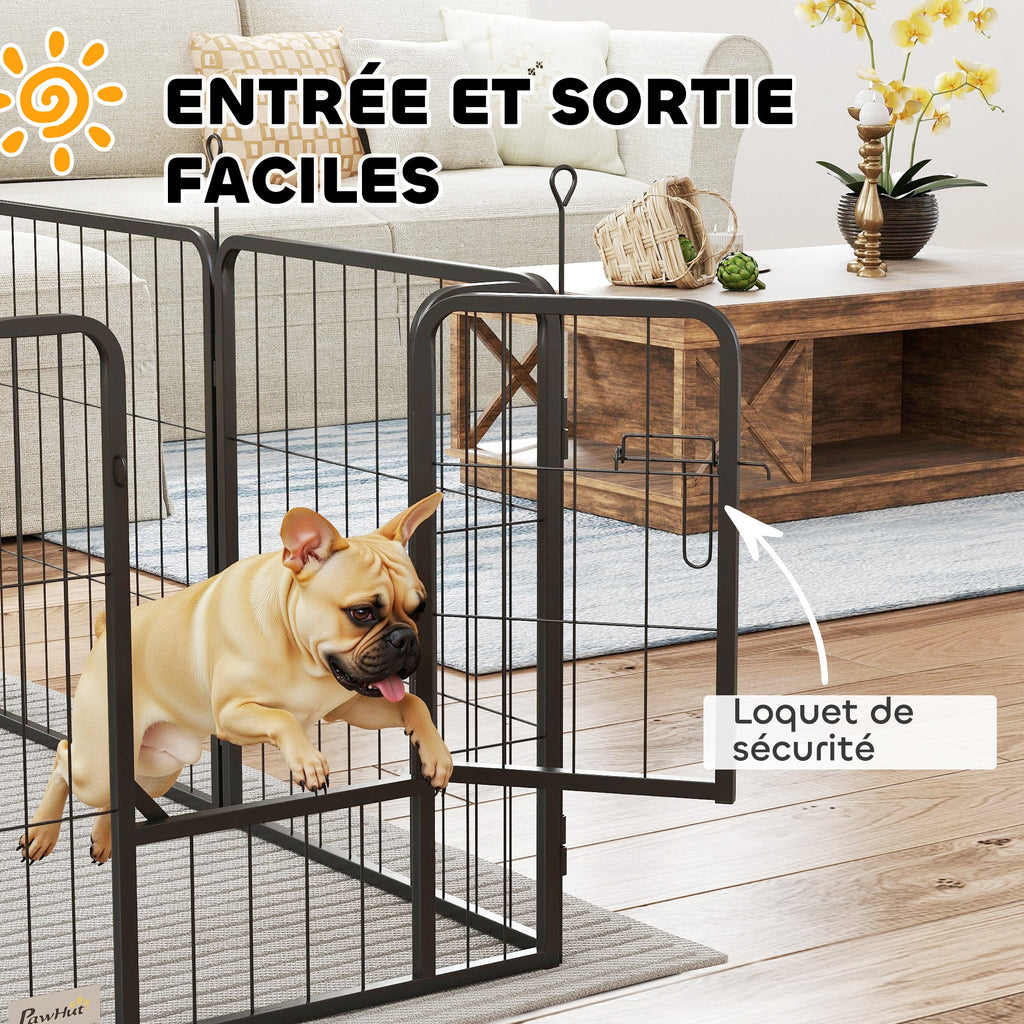Parc pour chien enclos chien 12 panneaux modulable et pliable acier 2 portes pour chiot intérieur extérieur 60H cm noir-4