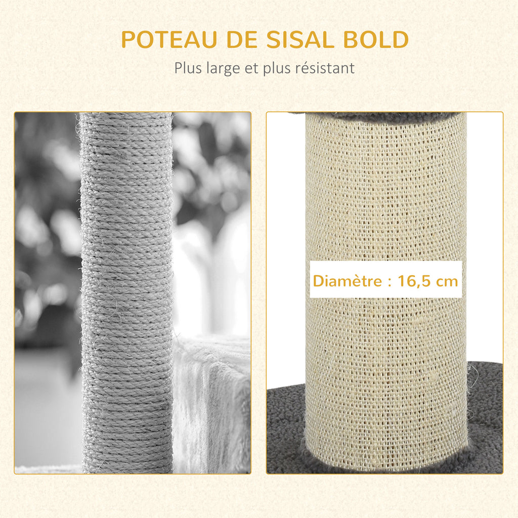 Arbre à chat, arbre à grimper griffoir pour chat, tissu bouclette, centre d'activités 2 plate-formes gris-5