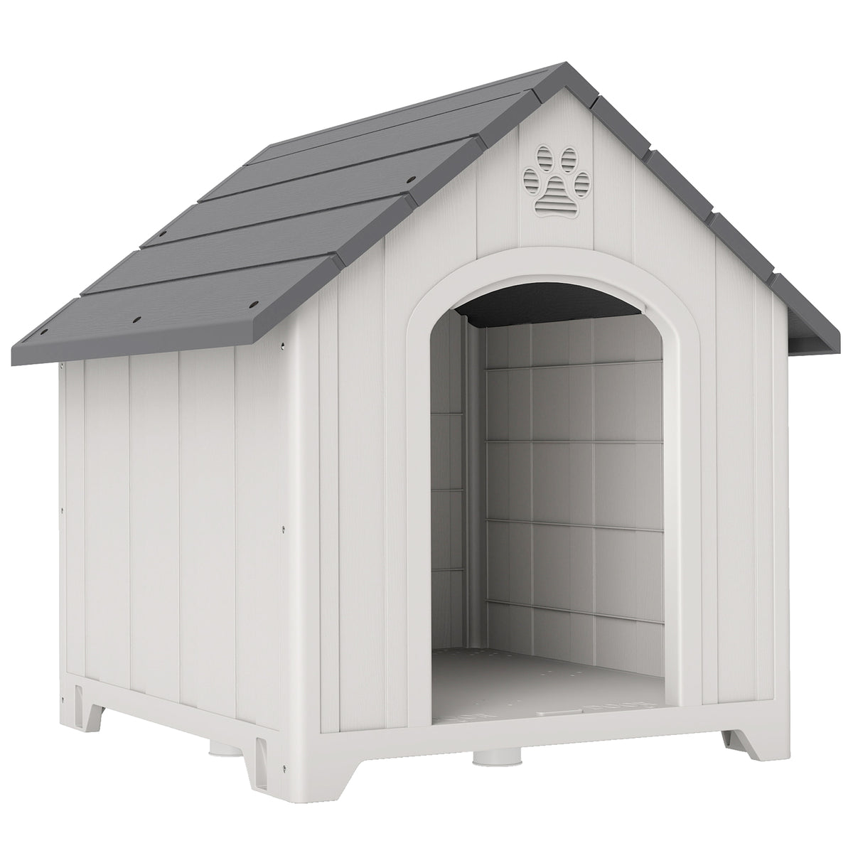 Niche pour chien extérieur, maison chien en polypropylène imperméable, ventilé, plancher surélevé, gris clair-0
