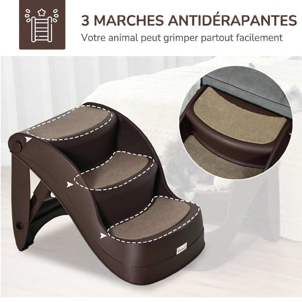 Escalier pour Chien Pliant à 3 Marches Antidérapantes, pour Chiens Âgés, Chiots, Lit, Canapé, 49x38x38cm, Marron-3