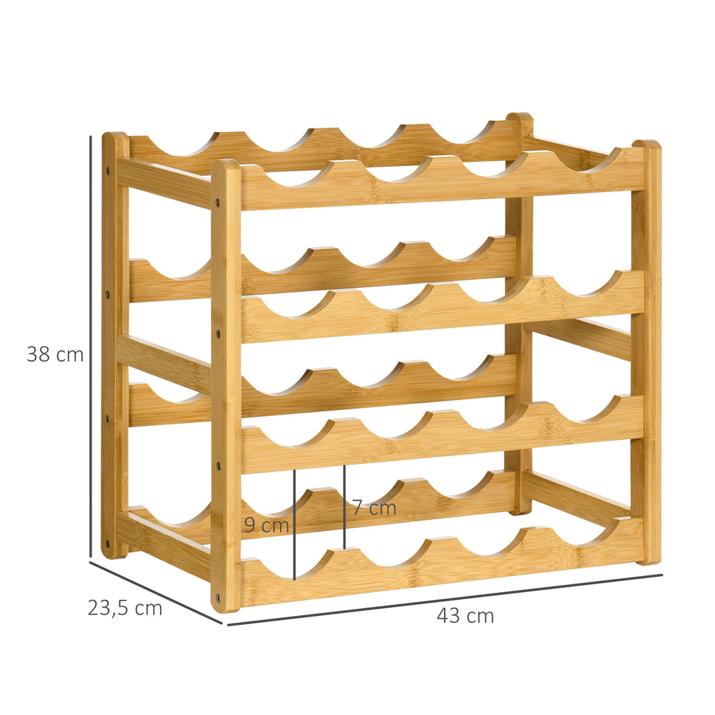 Range-bouteilles casier porte-bouteilles en bois de bambou 4 niveaux 16 bouteilles 43 x 23,5 x 38 cm bois naturel-2
