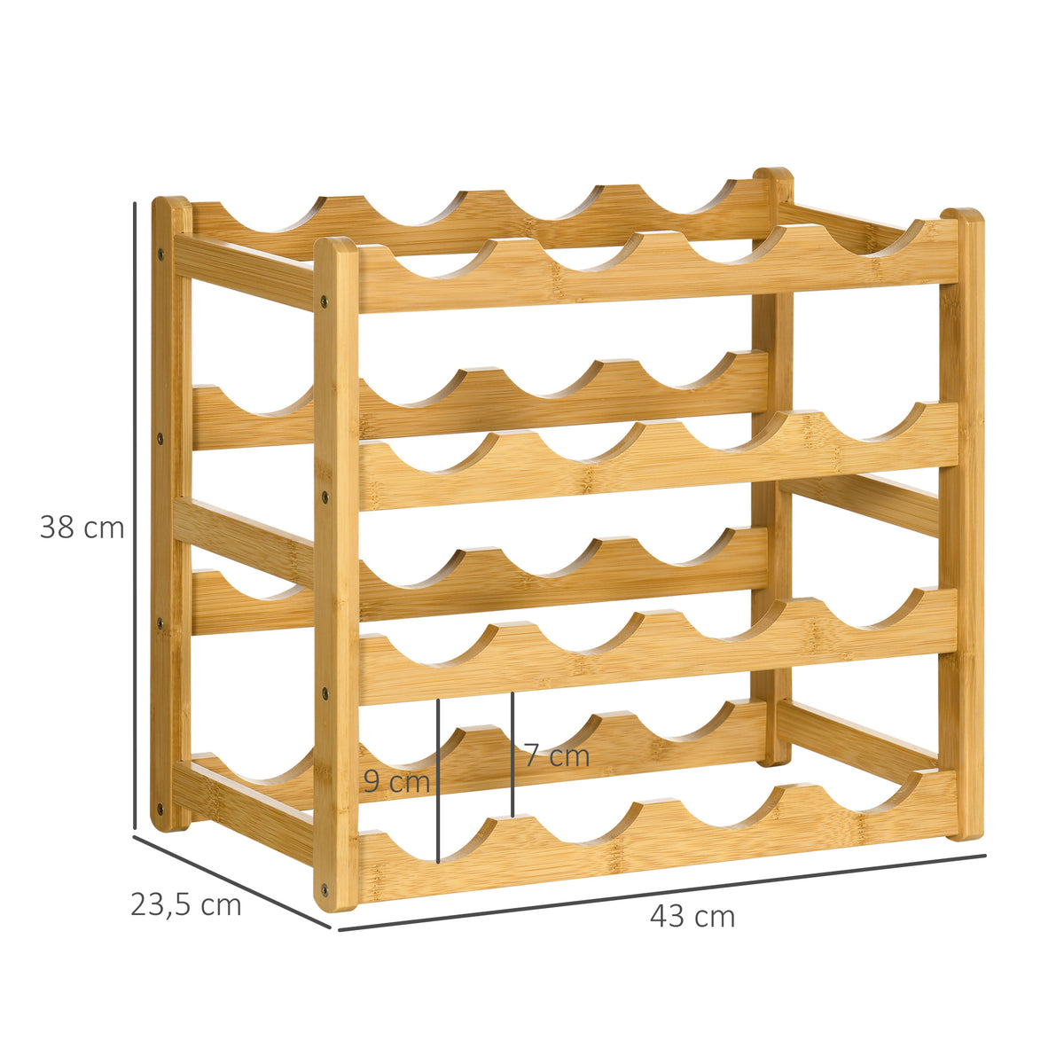 Range-bouteilles casier porte-bouteilles en bois de bambou 4 niveaux 16 bouteilles 43 x 23,5 x 38 cm bois naturel-2