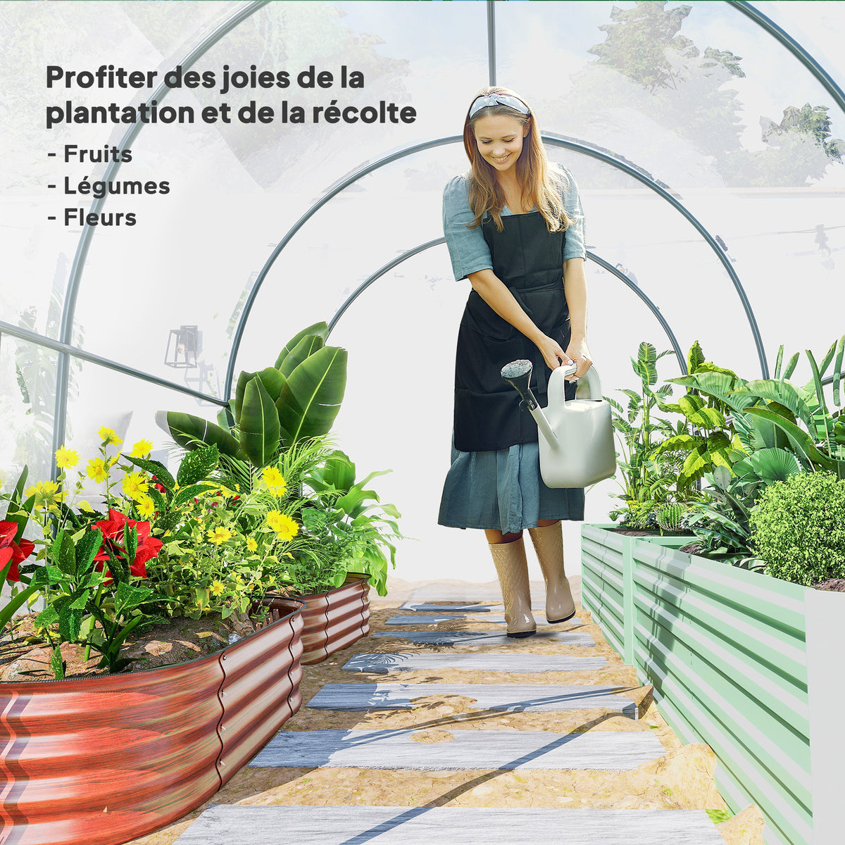 Serre de Jardin Tunnel 6 m² 3L x 2l x 2H m châssis Tubulaire renforcé Porte zippée 2 fenêtres enroulables - transparent-7