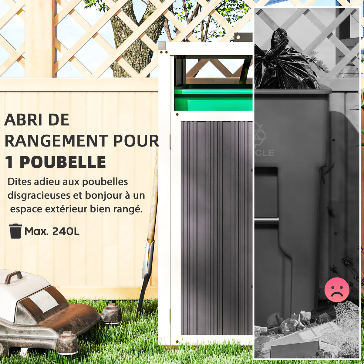 Abri pour 1 poubelle 240L cache poubelle extérieur couvercle relevable 180° acier galvanisé 73 x 81 x 122 cm gris foncé-3