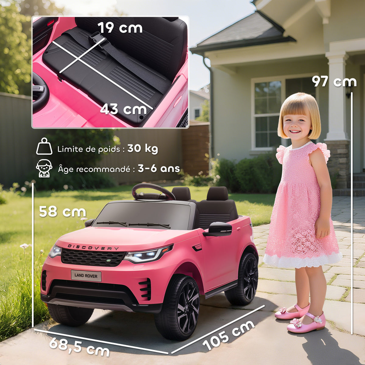 Voiture électrique enfant véhicule électrique Land Rover Discovery 12V télécommande 2,4 G 2 moteurs 105x68,5x58cm rose-2