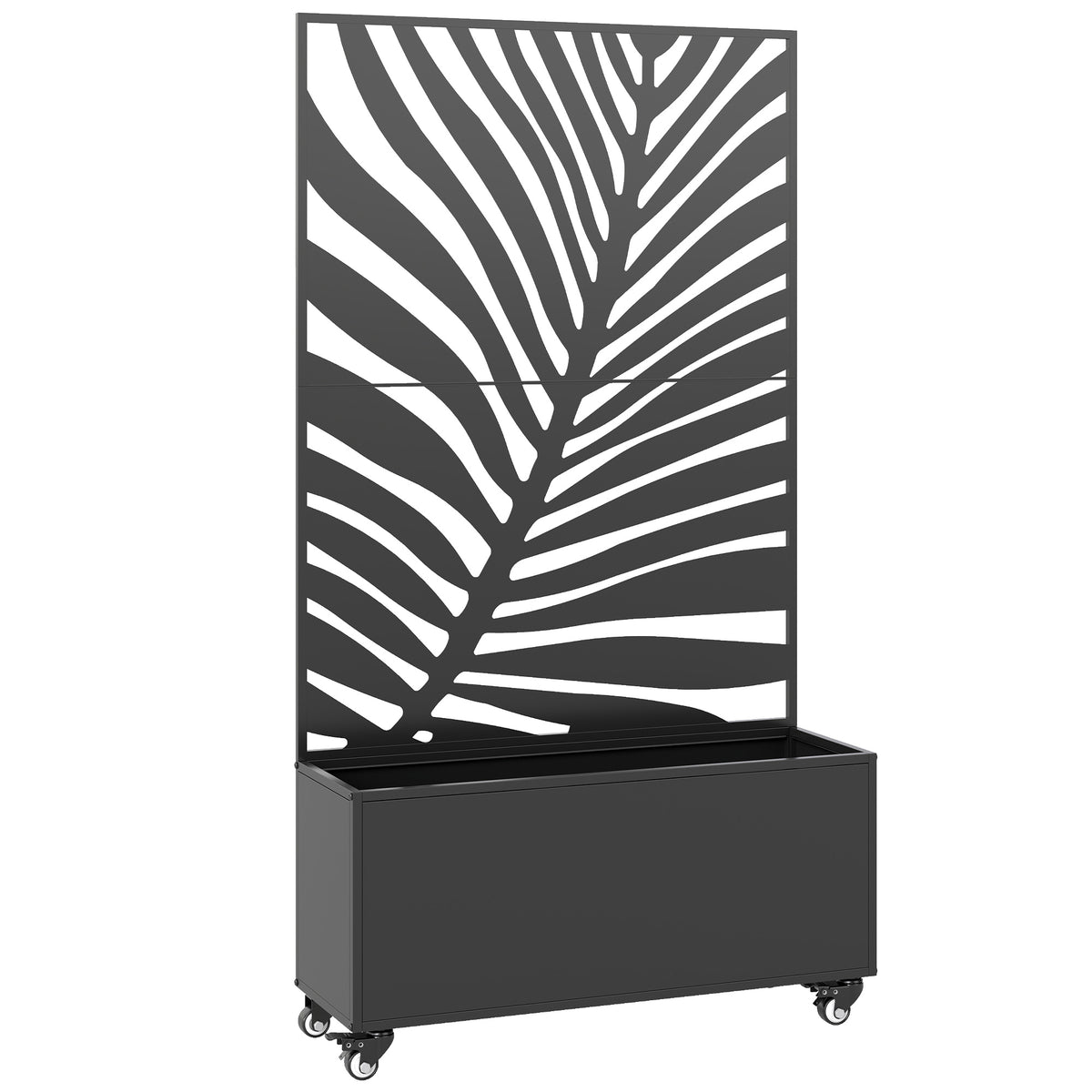 Jardinière avec treillis, bac à fleurs, avec brise-vue et roulettes verrouillables, métal, 90 x 30 x 160 cm, noir-0