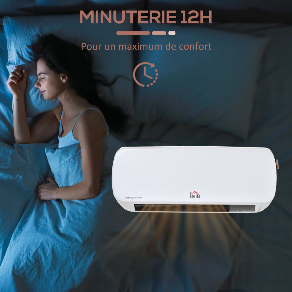 Radiateur mural soufflant 2000 W - chauffage céramique PTC - 3 niveaux de puissance - télécommande incluse blanc noir-3