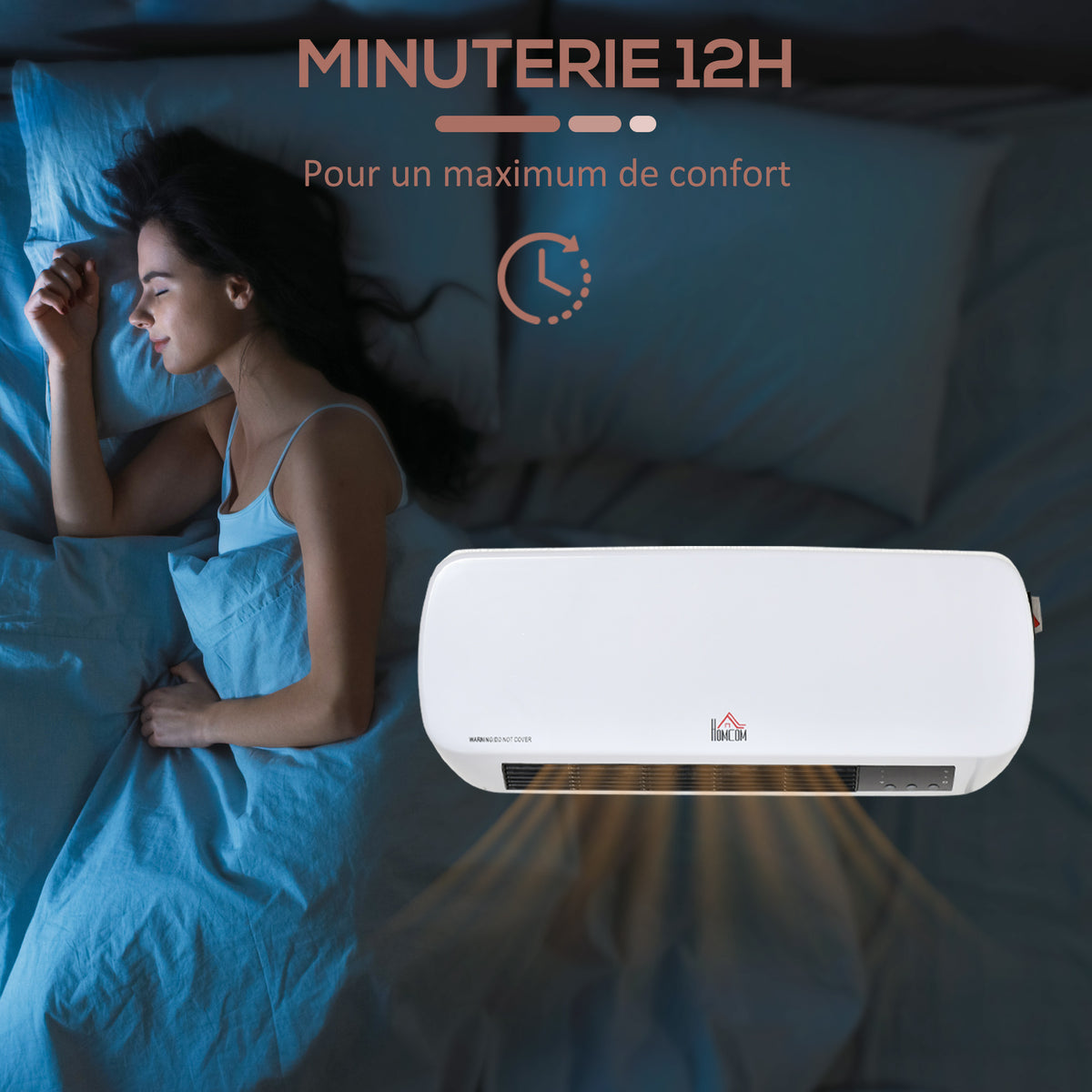 Radiateur mural soufflant 2000 W - chauffage céramique PTC - 3 niveaux de puissance - télécommande incluse blanc noir-3