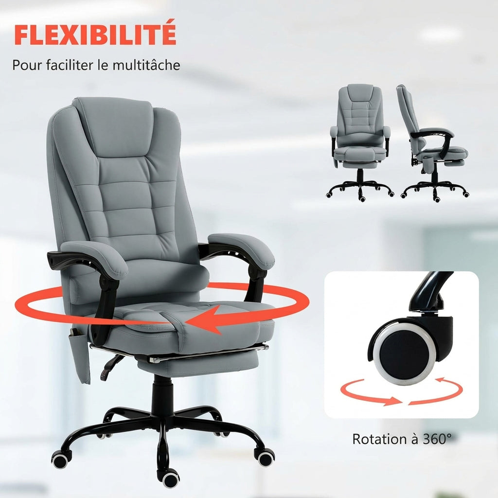 Fauteuil de bureau massant, chaise de bureau avec hauteur réglable, dossier inclinable et télécommande filaire, gris-6