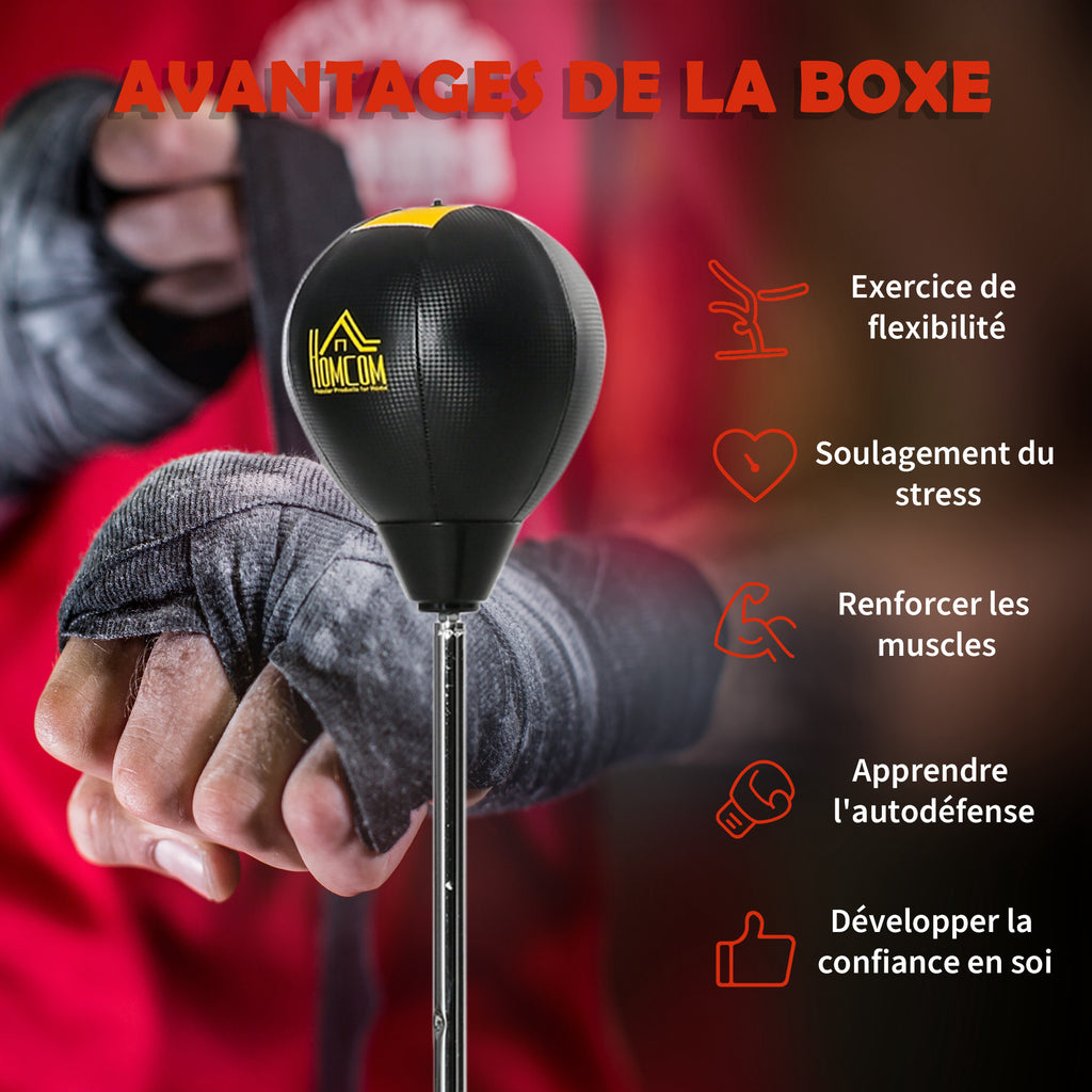 Punching ball sur pied réglable hauteur 133 -151 cm, sac de frappe sur pied 2 gants base lesté 45 x 45 x 133-151 cm noir-7