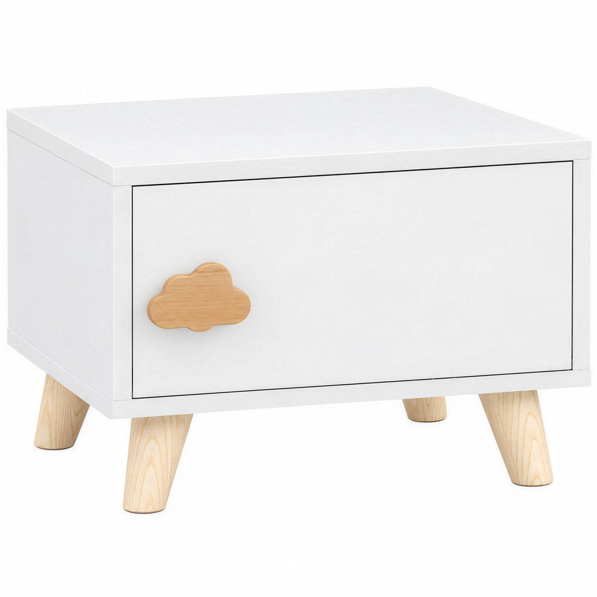 Table de Chevet Enfant avec Tiroir, Poignée en Forme de Nuage, pour Chambre d'Enfant, 34 x 31 x 25 cm, Blanc-0
