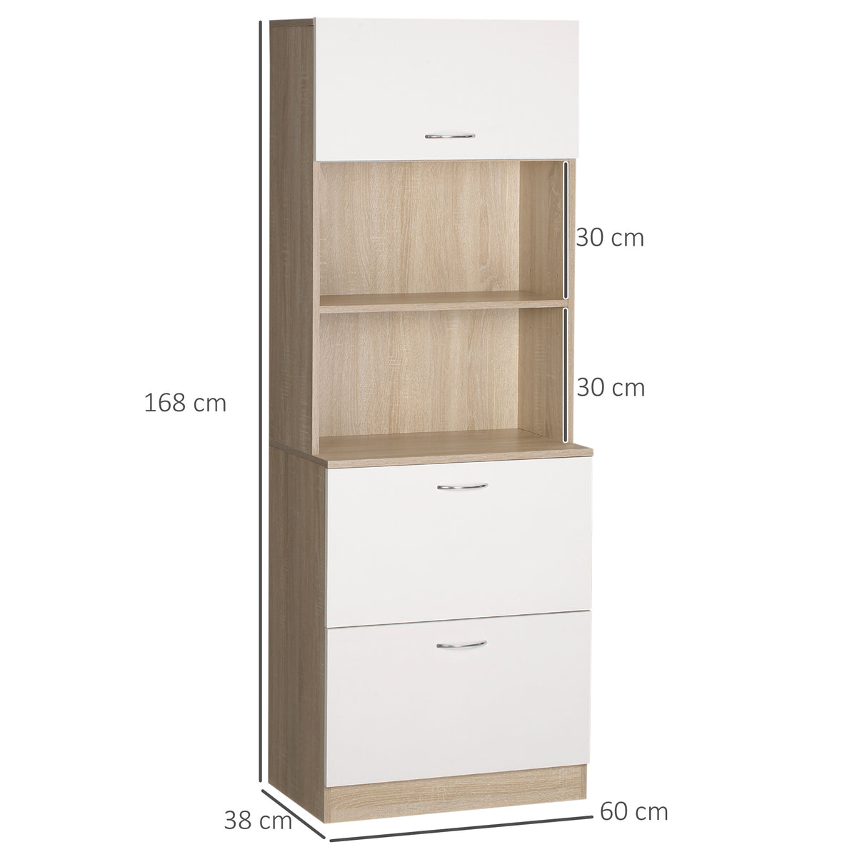 Buffet de cuisine armoire de cuisine multi-rangements 2 tiroirs 1 placard + grand plateau 60 x 38 x 168 cm MDF blanc-2