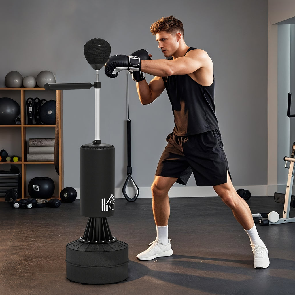 Sac de frappe boxe sur pieds punching ball brunier 3 en 1 avec ballon de vitesse bras flexible rotatif hauteur réglable-9