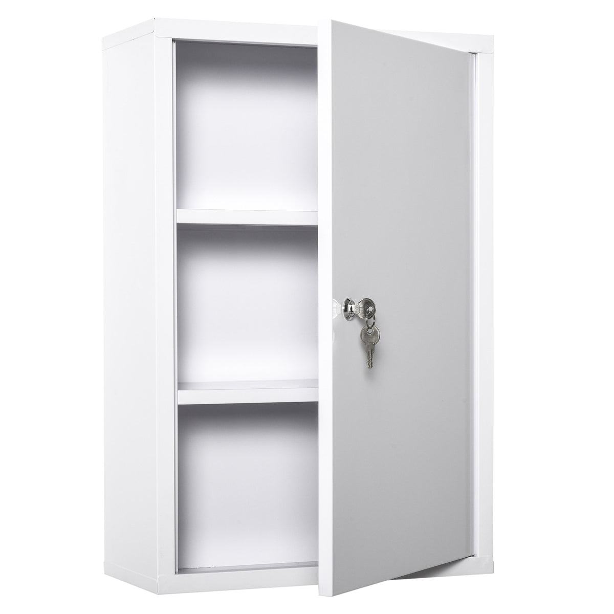 Armoire à Pharmacie 2 étagères 3 Niveaux verrouillable dim. 40L x 18l x 60H cm 2 clés métal Blanc-0