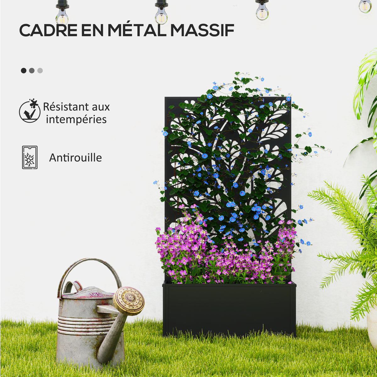 Jardinière avec brise-vue paravent treillis pour Plante Grimpante, bac à Fleurs - dim. 61L x 23l x 113H cm-5