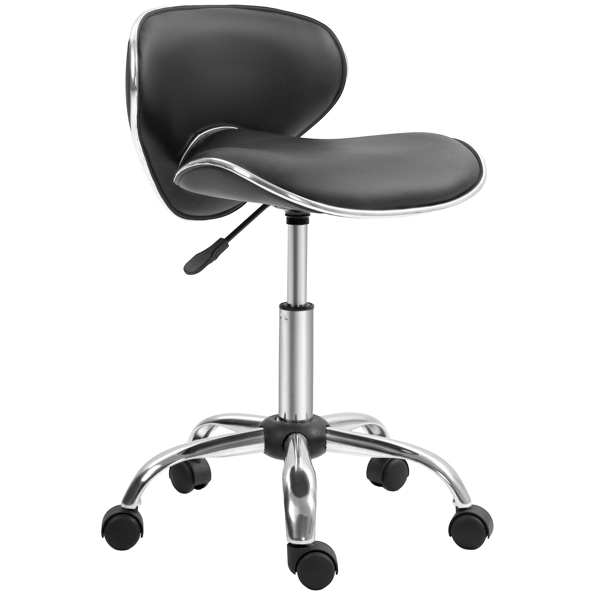 Tabouret à roulettes tabouret de travail avec hauteur réglable 44-56 cm et dossier, pivotant 360°, noir-0