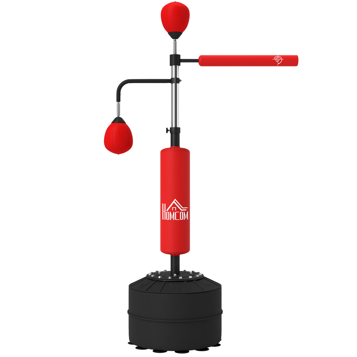 Sac de frappe sur pied 4 en 1 punching ball autonome balles de vitesse barre rotative gants 88 x 50 x 160-230 cm rouge-0