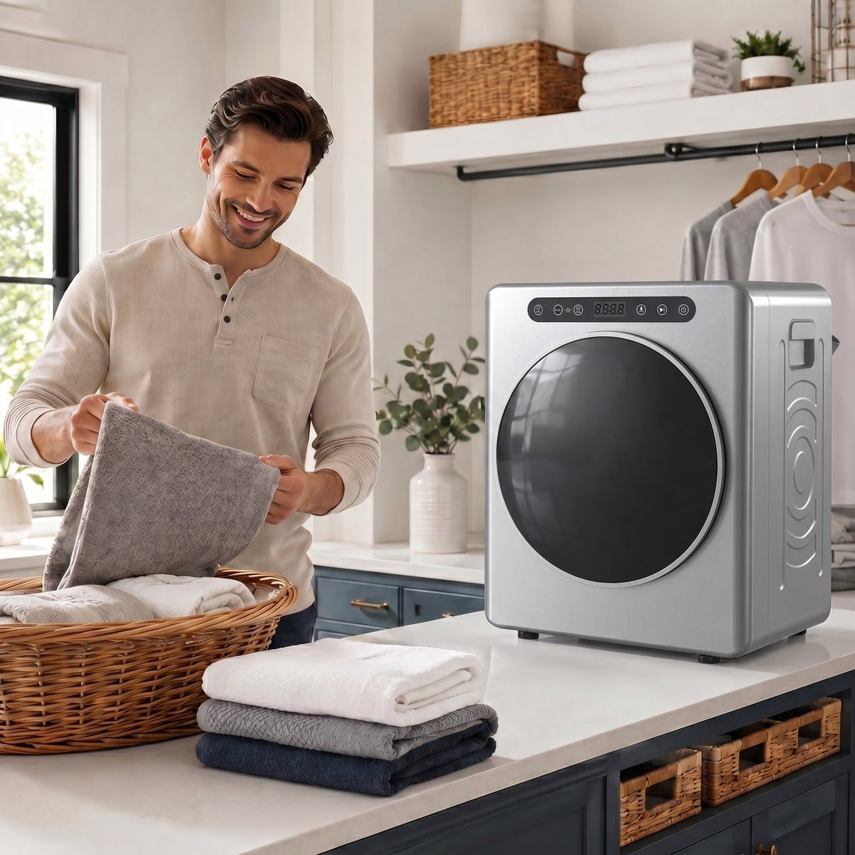 Sèche linge à évacuation, sèche-linge électrique 1000 W 3 Kg, 6 modes de séchage, minuterie, acier inoxydable, argent-7