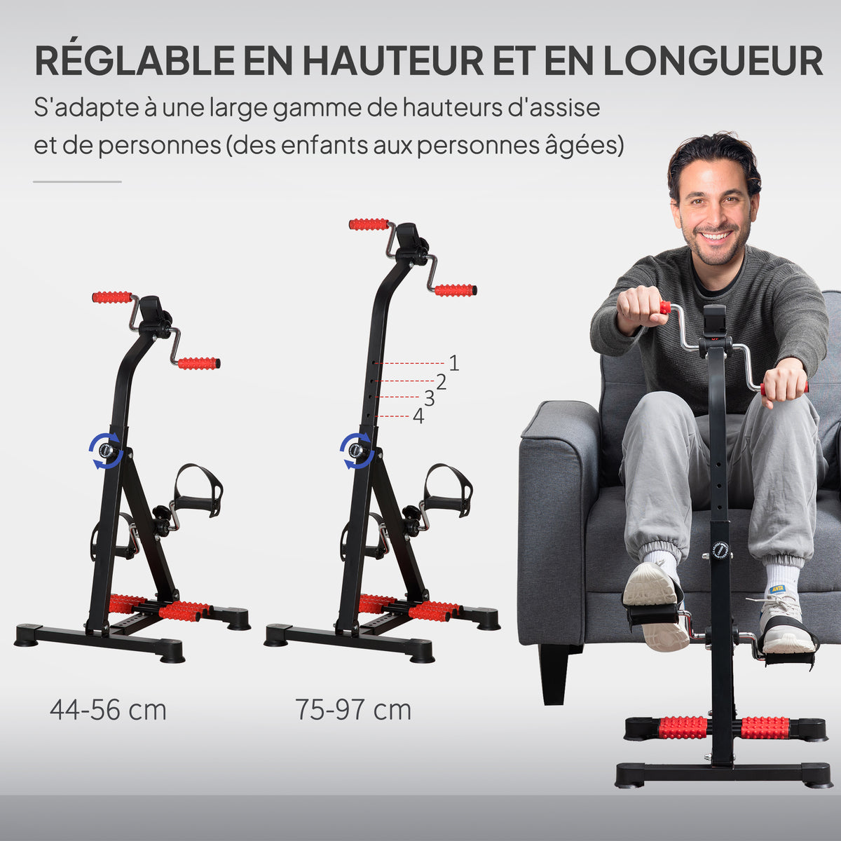 Vélo d'entraînement pour la rééducation des bras et des jambes avec hauteur et largeur réglable, masseurs, LCD, noir-3