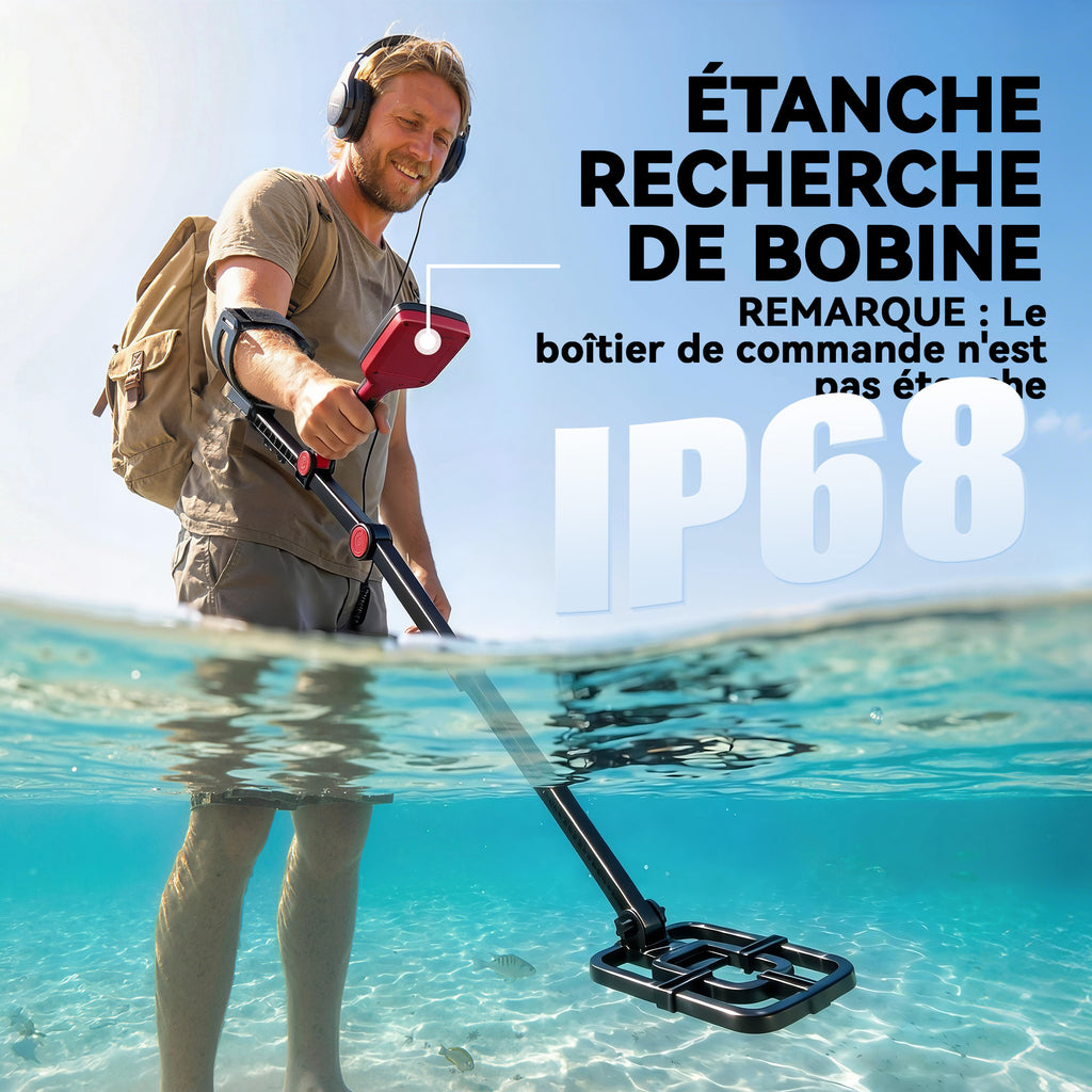 Détecteur de Métaux, Bobine Étanche IP68 avec Écran LCD, 4 Modes, Haute Précision Hauteur Réglable, 139x26x30cm, Noir-6