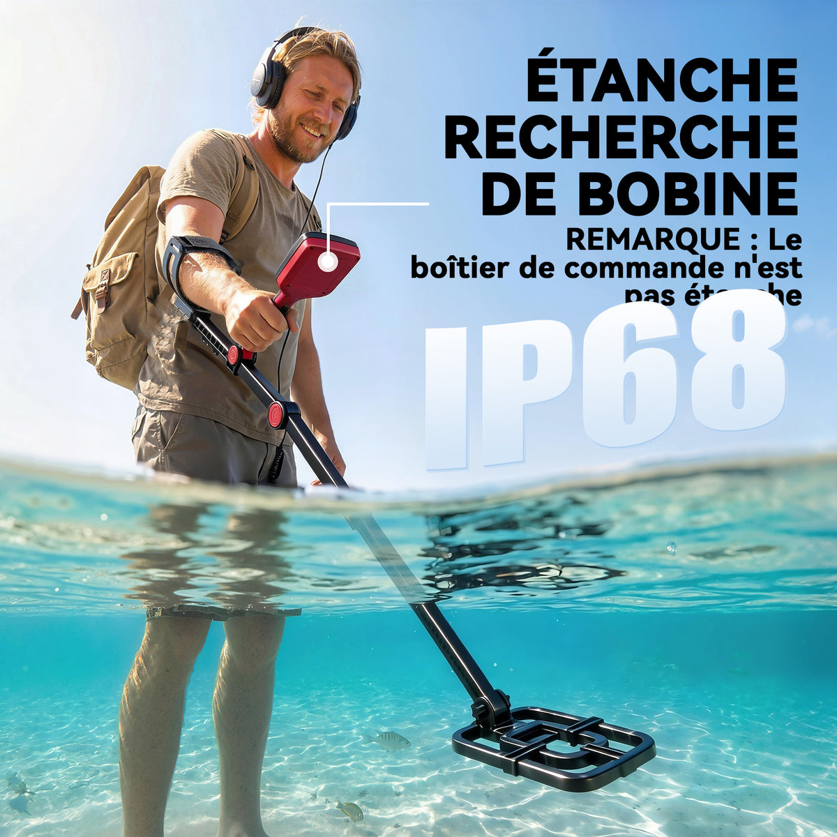 Détecteur de Métaux, Bobine Étanche IP68 avec Écran LCD, 4 Modes, Haute Précision Hauteur Réglable, 139x26x30cm, Noir-6