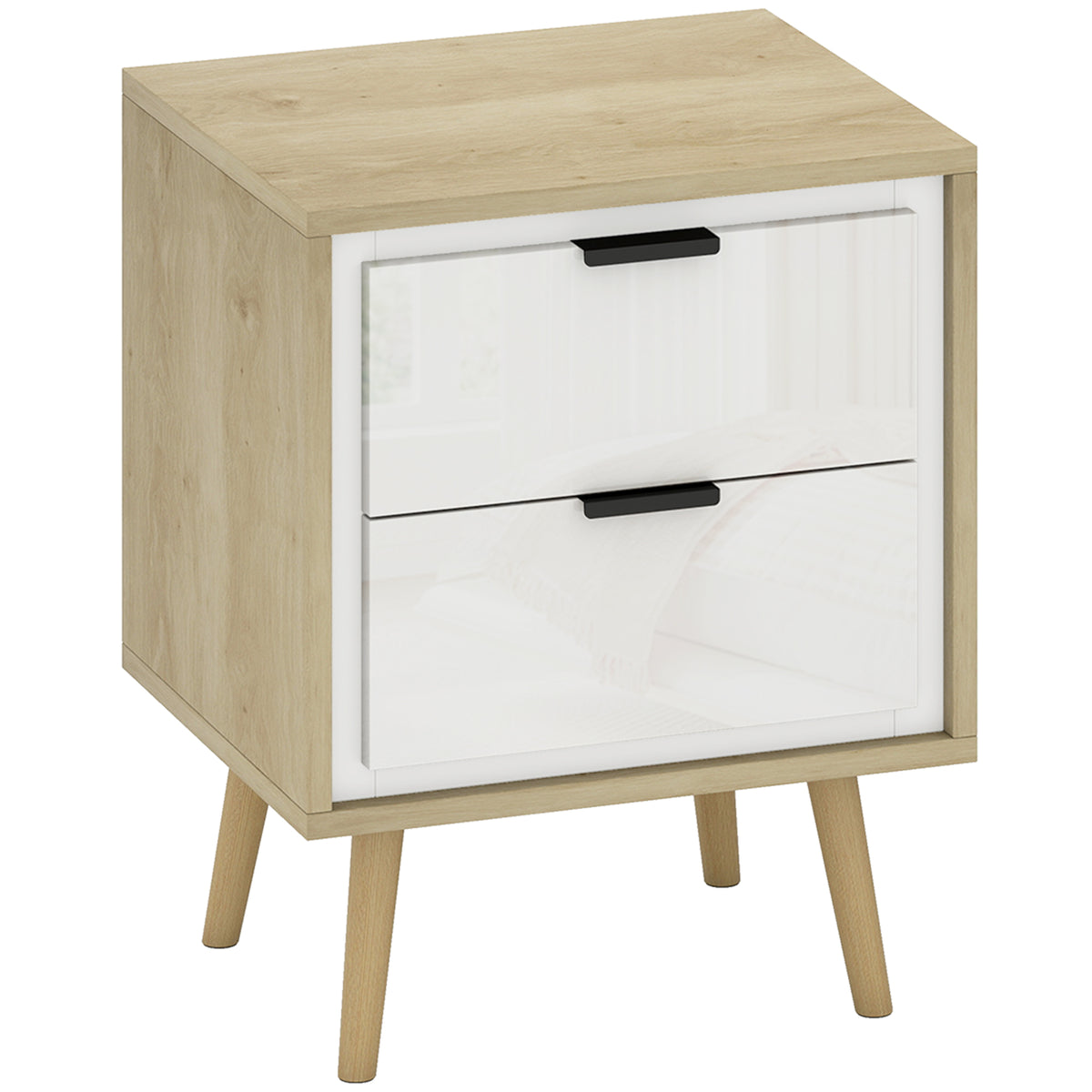 Table de chevet étroite, table d'appoint 2 tiroirs silencieux et pieds en bois massif, 40 x 35 x 50 cm, blanc brillant-0