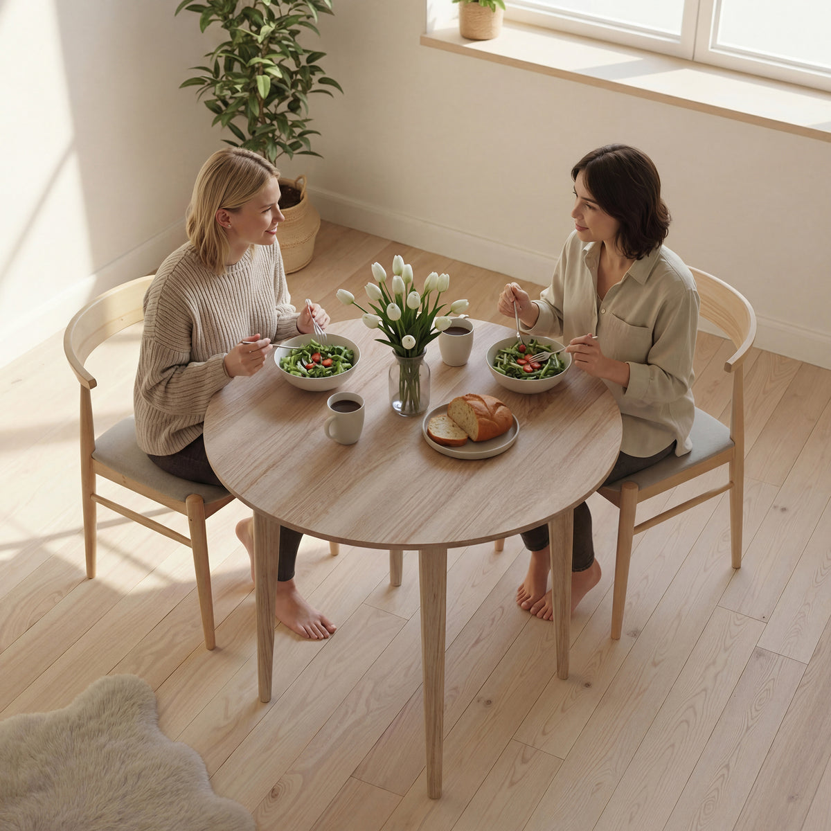 Table de salle à manger pliante 2 abattants - table ronde extensible - peu encombrante avec pieds en bois Ø89 x 73.5H cm-7