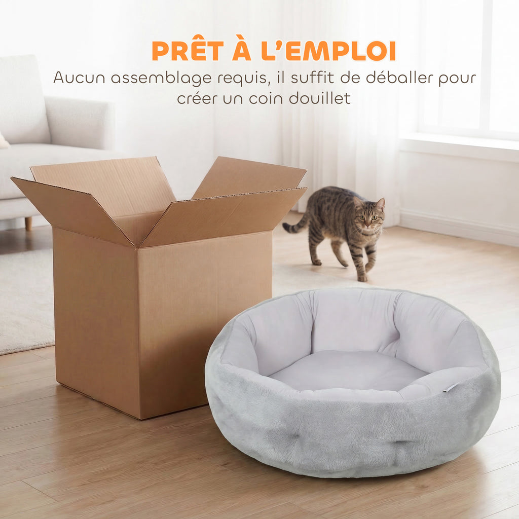 Lit pour chat réversible, lit pour chats d'intérieur et petits chiens, lit rond avec rebord de soutien, gris clair-5