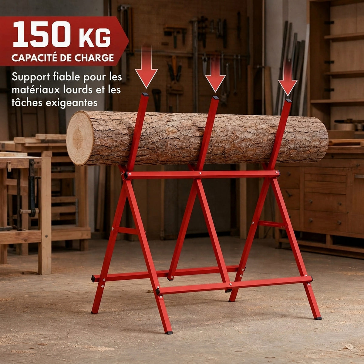 Tréteau Pliant Robuste en Acier, Charge 150 kg, Hauteur et Largeur Réglables, 102,5 x 71 x 101 cm, Rouge-4
