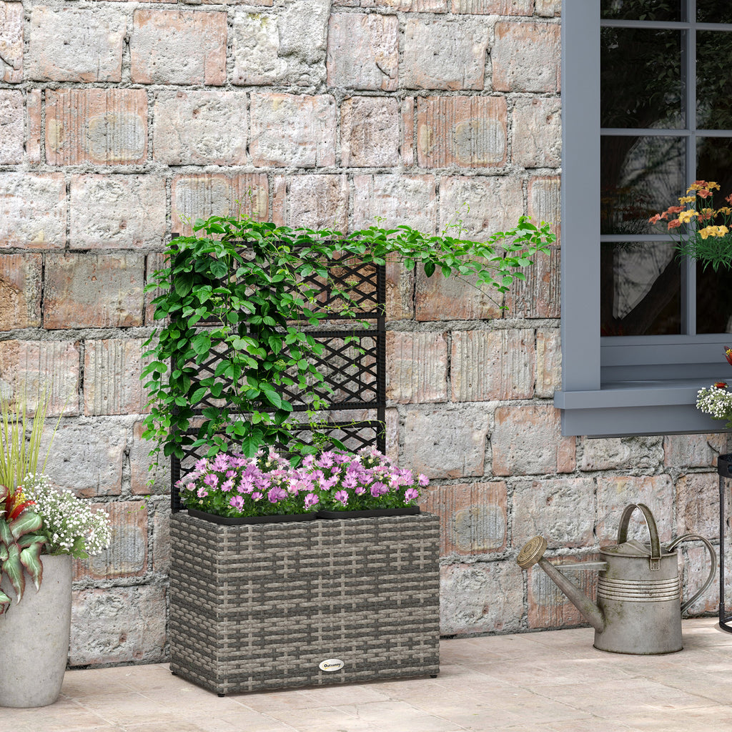 Jardinière pour plantes avec treillis 2 bacs à plante 22L en résine tressée et acier galvanisé 57 x 30 x 107 cm gris-1