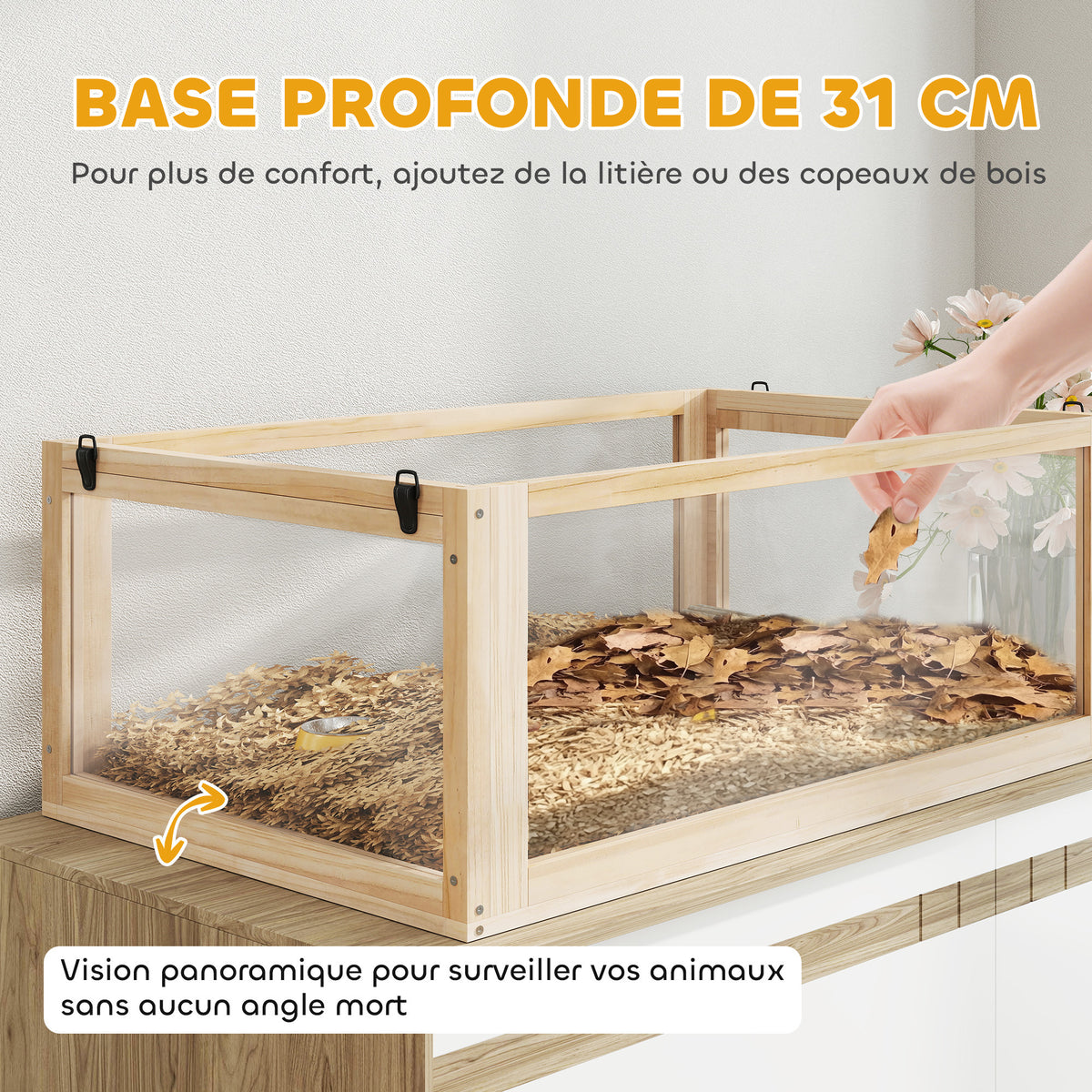 Cage hamster rongeur à 3 niveaux fond amovible de 31 cm de profondeur cabane balançoire 80x50x76cm finition bois naturel-4
