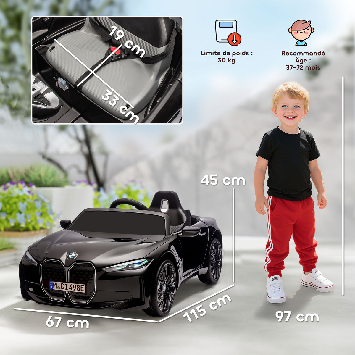 Voiture électrique pour enfants licence BMW I4 12V avec télécommande MP3 Musique Lumières et Ceinture 115x67x45 cm Noir-2