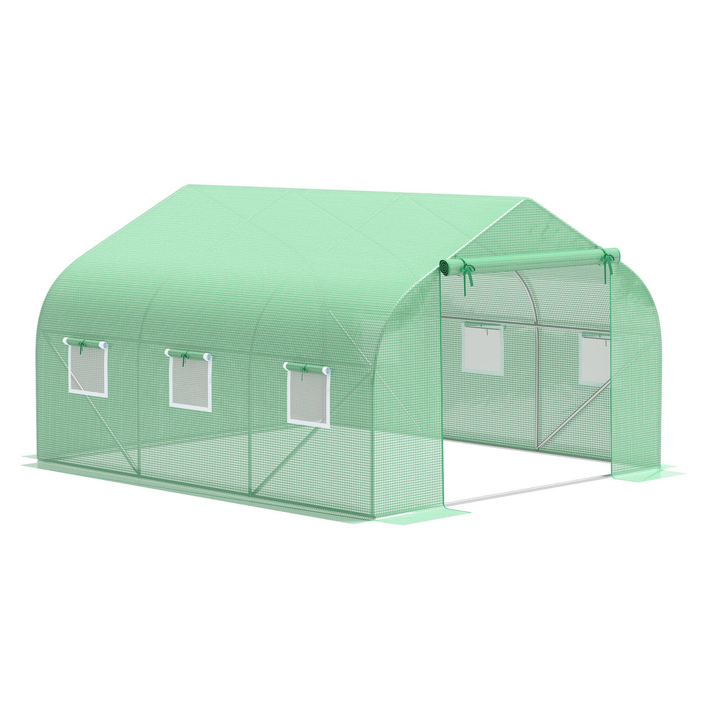 Serre Tunnel de Jardin 10,5 m² dim. 3,5L x 3l x 2H m Porte + 6 fenêtres enroulables Acier galvanisé bâche PE Haute densité Vert-0