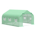 Serre Tunnel de Jardin 10,5 m² dim. 3,5L x 3l x 2H m Porte + 6 fenêtres enroulables Acier galvanisé bâche PE Haute densité Vert-0