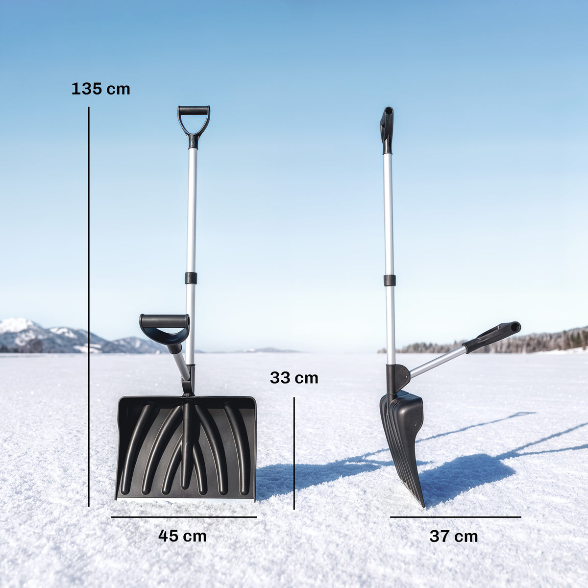 Pelle à Neige Aluminium Portable avec Poignée d'Assistance en D, Lame Large de 45 cm, Manche Amovible, Noir-2
