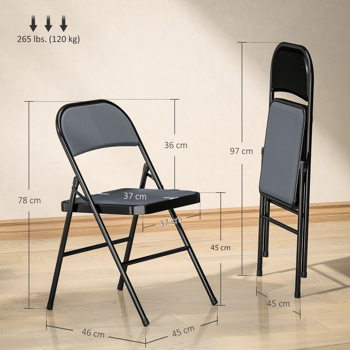 Lot de 4 chaises pliantes chaises de salle à manger portables cadre en acier 45 x 46 x 78 cm gris-2